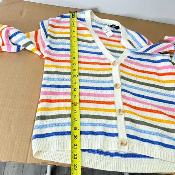 NWT Talbots Ribbed Cotton Knit Oversized Relaxed Cardigan Sweater Multi Stripe M - Picture 10 of 12